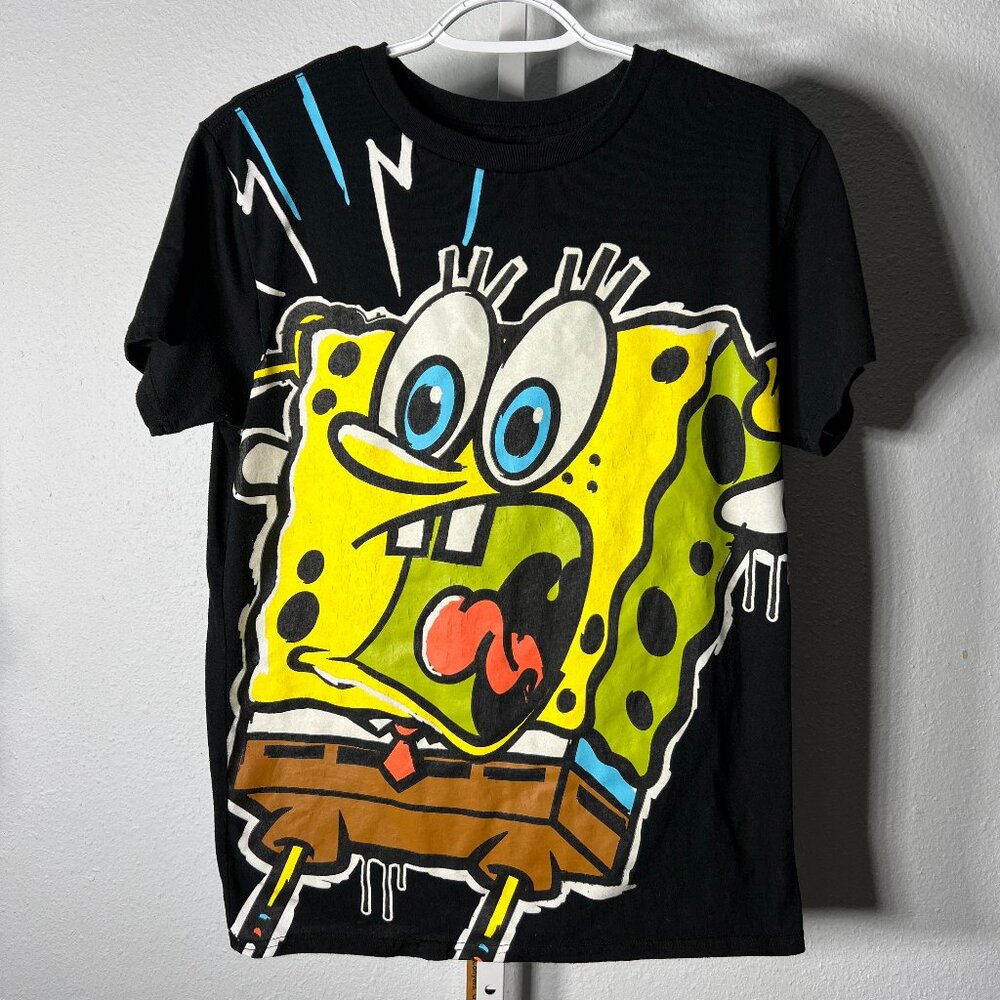 Nickelodeon Spongebob Squarepants Black Graphic Print Tee T-Shirt SZ Med